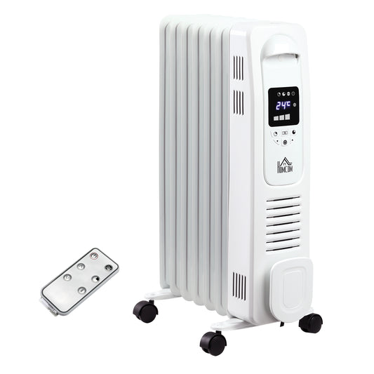 1630W Digital Oil Filled Radiator, 7 Fin, Portable Electric Heater with LED Display, 3 Heat Settings, Safety Cut-Off and Remote Control, White