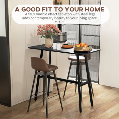 Rectangular Bar Table w/ Sturdy Metal Frame, Contemporary Design High Top Kitchen Table w/ Faux Marble Top, Easy Assembly Pub Table for 4