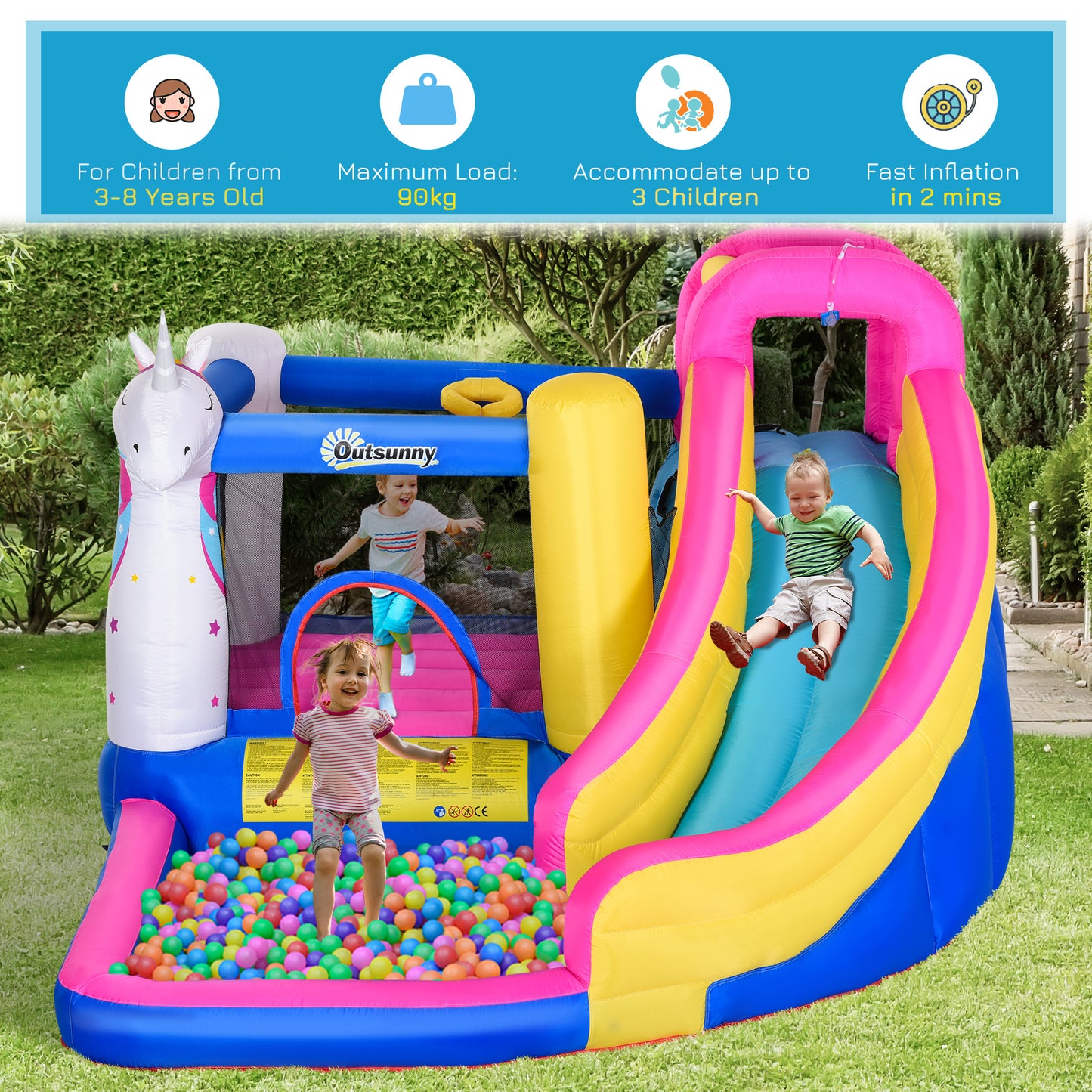 Outsunny 5 in 1 Bouncy Castle for Children with Blower for 3-8 Years Old Kids