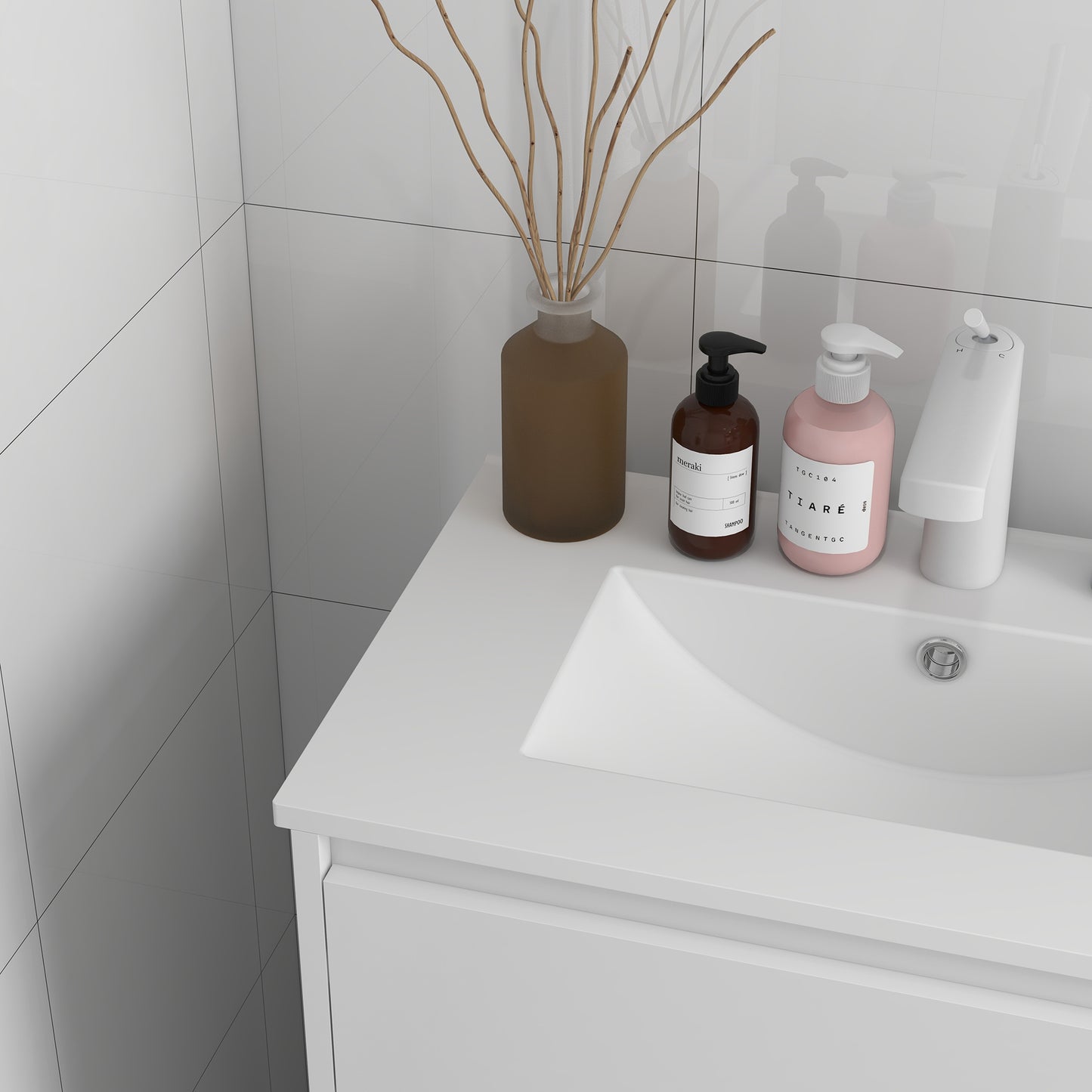 Kleankin 600mm Bathroom Vanity Unit with Basin and Single Tap Hole, High Gloss White Floor Standing Bathroom Sink Unit with 2 Drawers