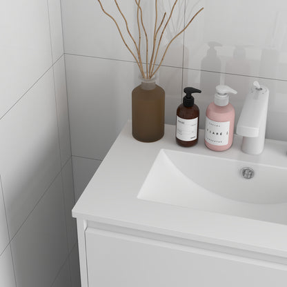 Kleankin 600mm Bathroom Vanity Unit with Basin and Single Tap Hole, High Gloss White Floor Standing Bathroom Sink Unit with 2 Drawers