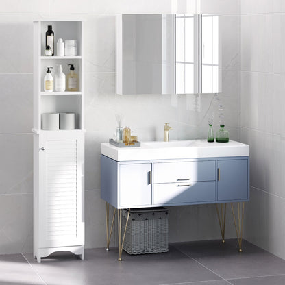 Freestanding Tallboy Bathroom Storage Cabinet w/ 6 Shelves Cupboard Tower Organisation Home Bathroom Furniture White