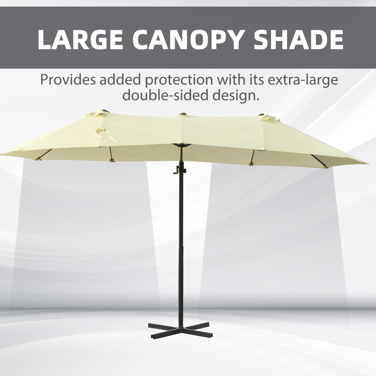 Outsunny Double Parasol Patio Umbrella Garden Sun Shade w/ Steel Pole 12 Support Ribs Crank Handle Easy Lift Twin Canopy - Beige