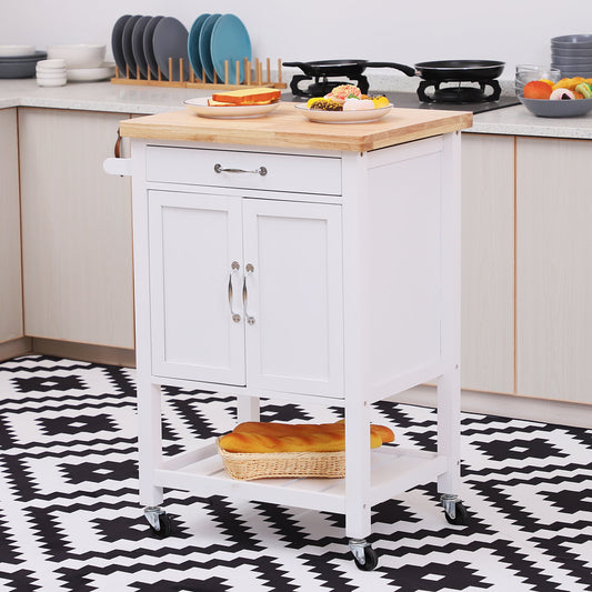 Kitchen Island Trolley Cart With Drawer-White/Oak Colour