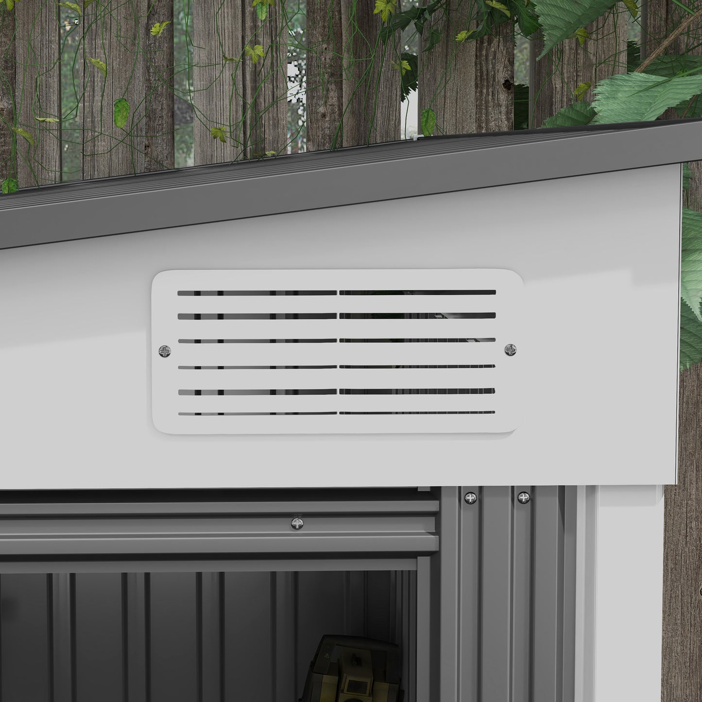 Outsunny 5 x 7FT Galvanised Metal Shed with Foundation, Lean to Tool Garden Shed with Sliding Doors and 2 Vents, White