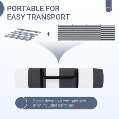 Outsunny 5 Pole Camping Windbreaks, Beach Wind Shield Privacy Shelter With Carry Bag / Steel Poles Outdoor 540cm x 150cm, Grey and White