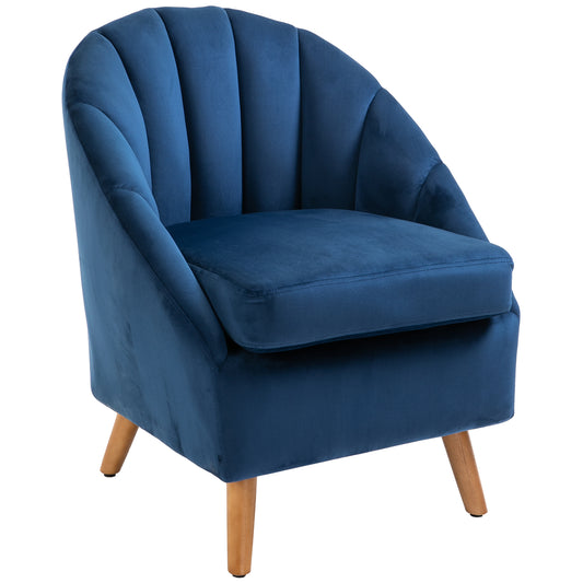 Accent Chair Velvet Fabric Single Sofa Armchair Home Living Room Solid Wood Leg Upholstered Side Armchair Blue