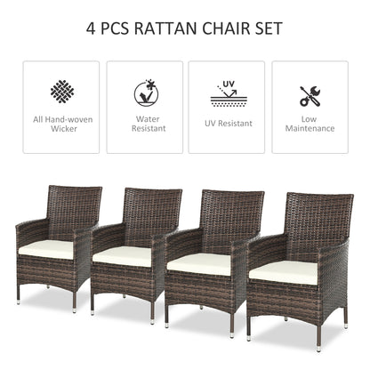 Outsunny 4 Piece Rattan Chair Set, Patio Sofa Chairs Set, Cushioned Outdoor Rattan Furniture