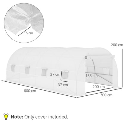 Outsunny Greenhouse Replacement Cover ONLY Winter Garden Plant PE Cover with Roll-up Windows Door, 6 x 3 x 2m White