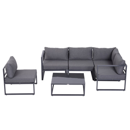 Outsunny 6 Piece Outdoor Sectional Sofa Set Conversation Aluminium Frame w/ Cushion