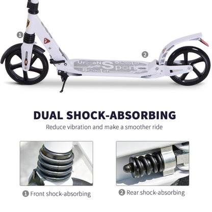 Folding Kick Scooter 2 Big Wheels Teens Adult  14+ Adjustable Ride On White / Black