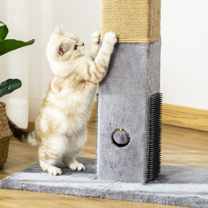 PawHut Cat Scratching Post, 79cm Tall Jute Scratcher Climber, Cat Tree Activity Centre with Carpet Base, Dangling Ball, Grey