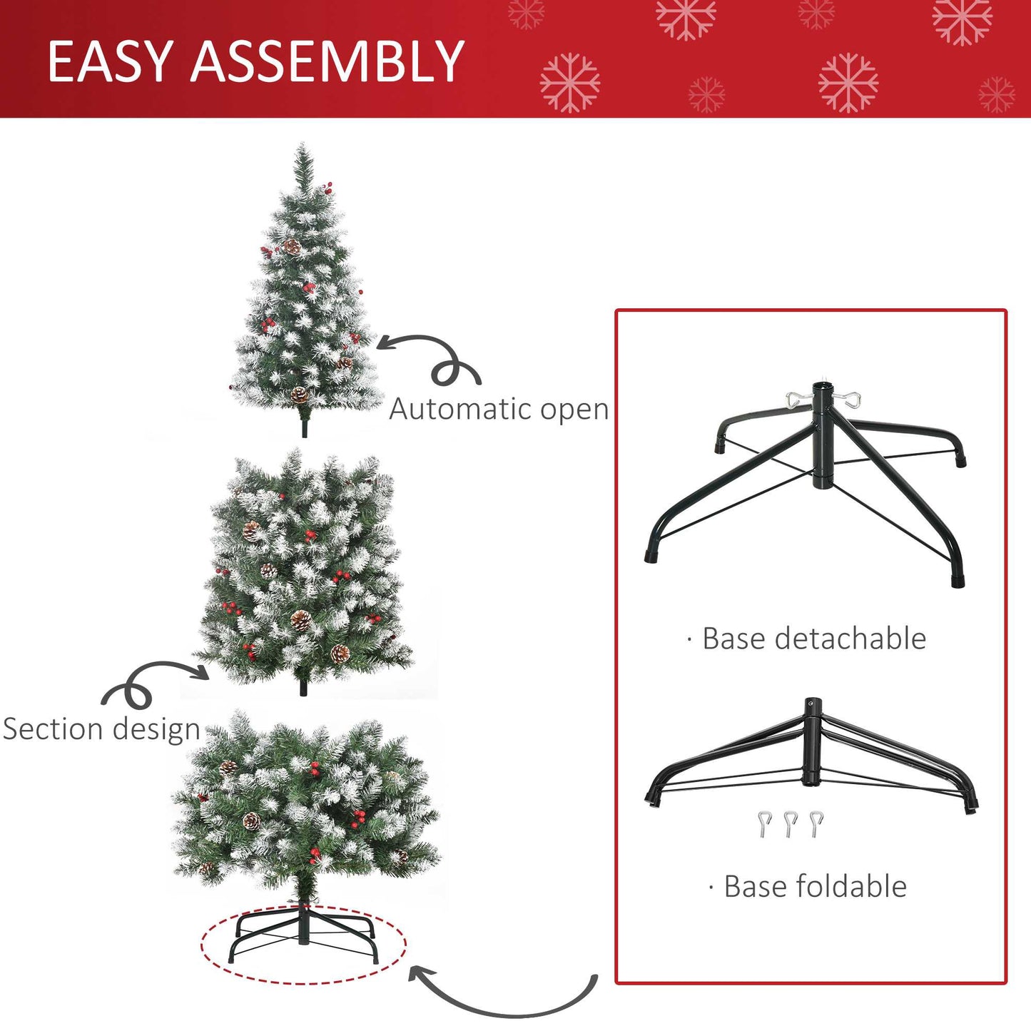 6FT Prelit Christmas Tree Xmas Pencil Tree with Red Berries and Pinecones Holiday Home Indoor Decoration with Foldable Feet, Green