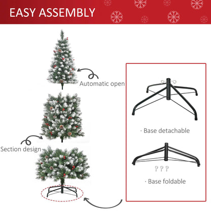 6FT Prelit Christmas Tree Xmas Pencil Tree with Red Berries and Pinecones Holiday Home Indoor Decoration with Foldable Feet, Green