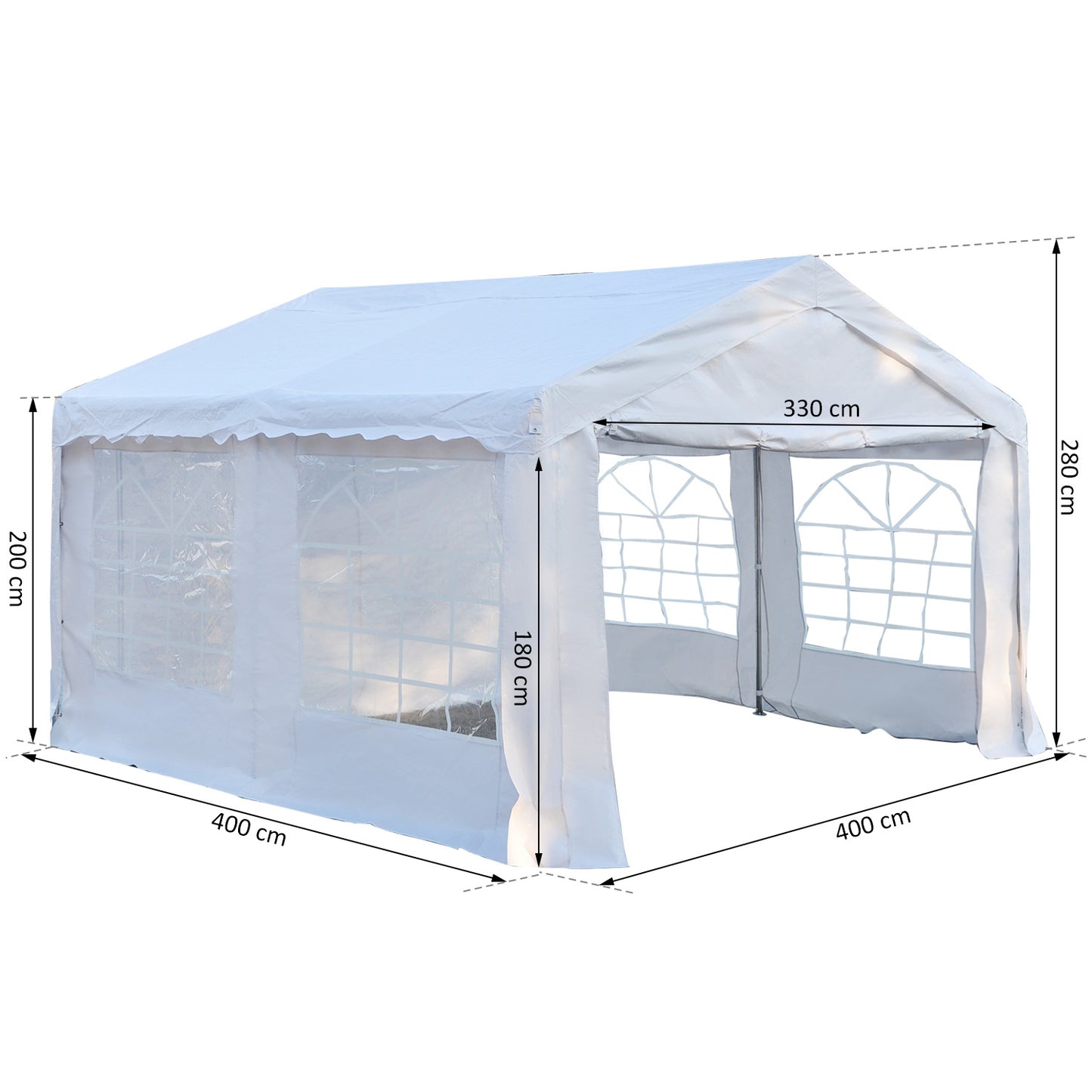 Outsunny 4m x 4 m Party Tents Portable Carport Shelter with Removable Sidewalls & Double Doors, Heavy Duty Party Tent Car Canopy