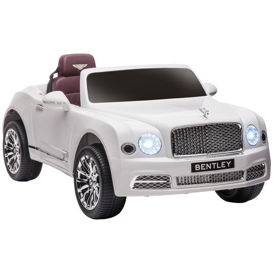 Kids Electric Ride On Bentley Car with Parent Remote, 12V Battery Powered Toy Car with Music Horn Lights MP3 Suspension Wheels for 37-72 Months, White