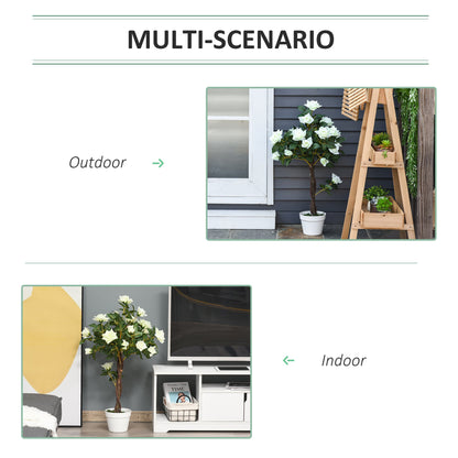 Outsunny 90cm/3FT Artificial Rose Tree Fake Decorative Plant w/ 21 Flowers Pot Indoor Outdoor Faux Decoration Home Office Décor White & Green