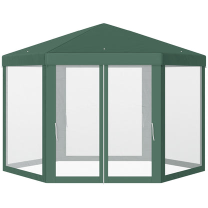 Outsunny Netting Gazebo Hexagon Tent Patio Canopy Outdoor Shelter Party Activities Shade Resistant (Green)