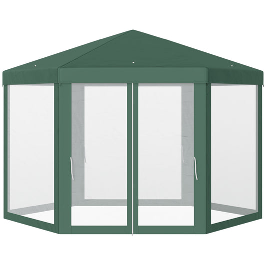 Outsunny Netting Gazebo Hexagon Tent Patio Canopy Outdoor Shelter Party Activities Shade Resistant (Green)