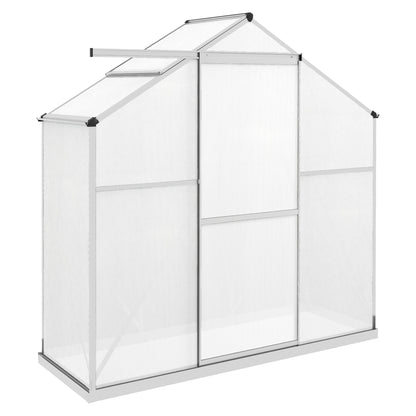 Outsunny 6 x 2.5ft Polycarbonate Greenhouse Walk-In Green House with Rain Gutter, Sliding Door, Window, Foundation, Silver