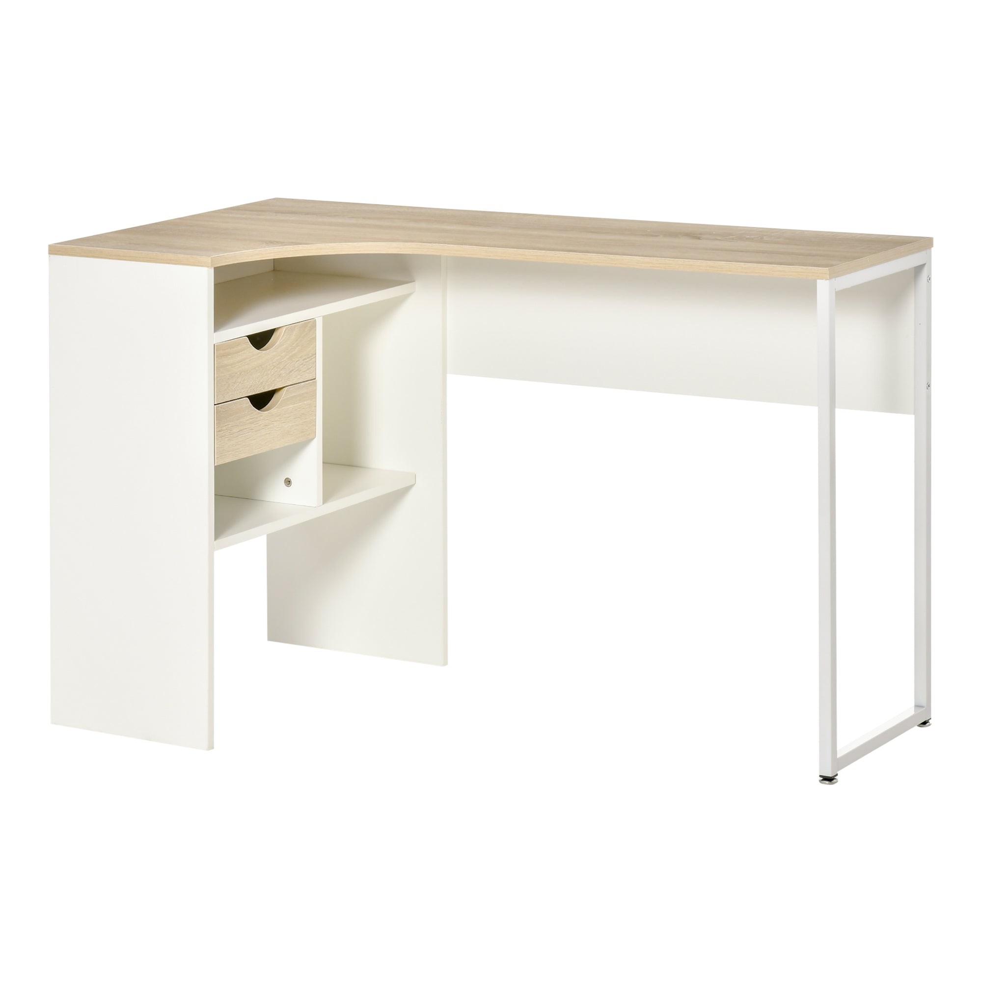 L-Shaped Corner Computer Desk Study Table PC Work w/ Storage Shelf Dra ...