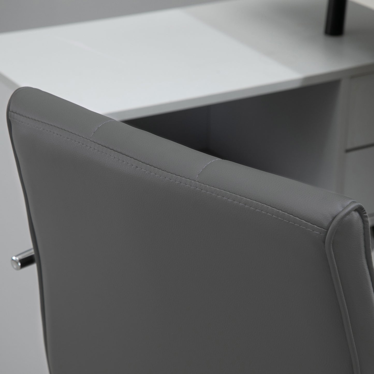 Mid Back PU Leather Home Office Chair | Fixed Armrests | 360° Swivel | 5 Wheels | Height Adjustable 84-99cm | 45x39cm Seat | 120kg | Grey