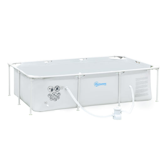 Outsunny Steel Frame Pool with Filter Pump and Filter Cartridge Rust Resistant Above Ground Pool with Reinforced Sidewalls, 292 x 190 x 75cm, Grey
