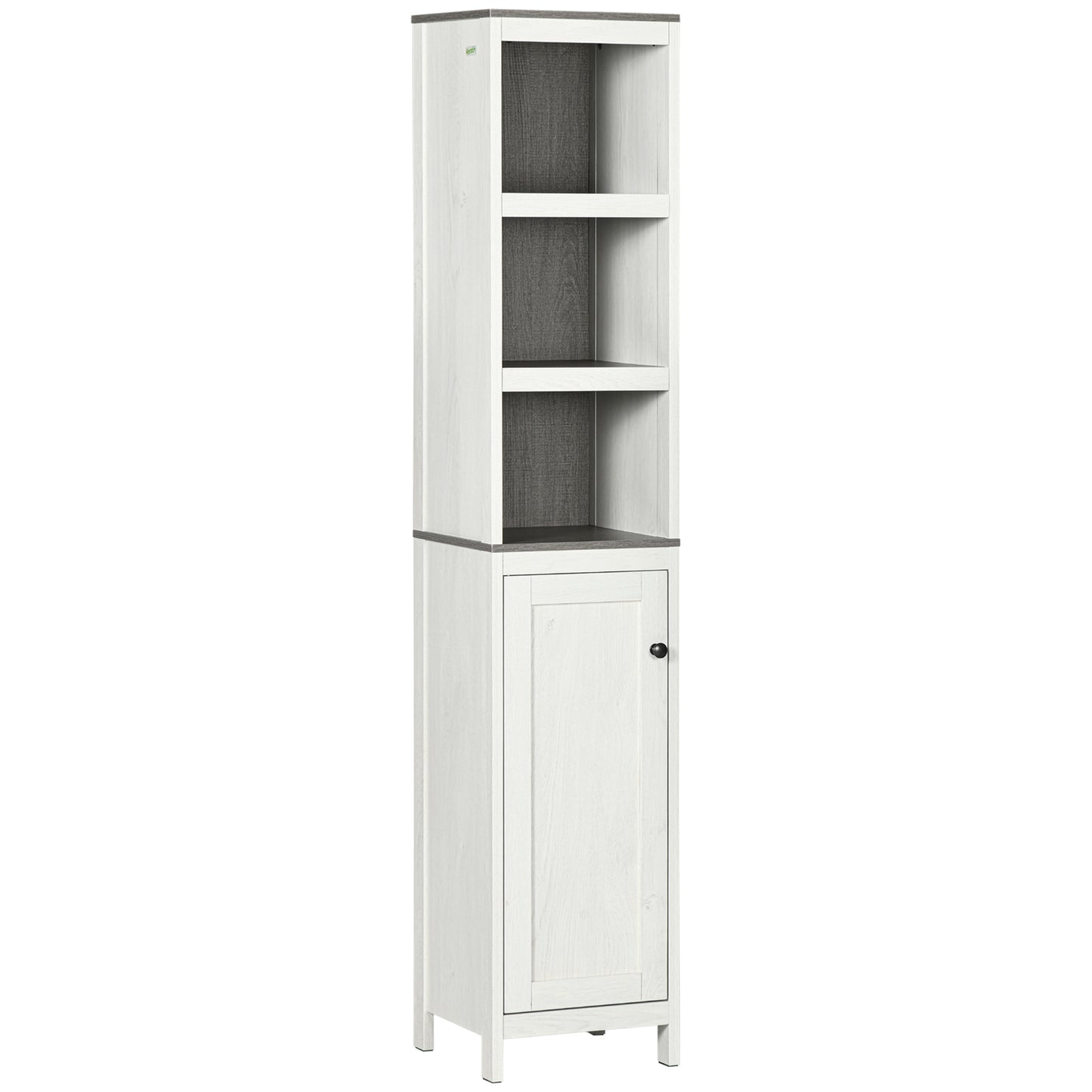 Kleankin Slimline Bathroom Storage , Freestanding Tower Cabinet with 3 Open Shelves and Adjustable Shelf, Antique White