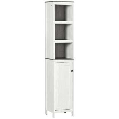 Kleankin Slimline Bathroom Storage , Freestanding Tower Cabinet with 3 Open Shelves and Adjustable Shelf, Antique White