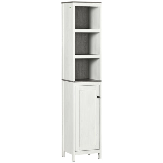 Kleankin Slimline Bathroom Storage , Freestanding Tower Cabinet with 3 Open Shelves and Adjustable Shelf, Antique White