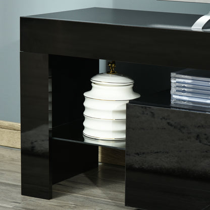 High Gloss TV Stand Cabinet with LED RGB Lights and Remote Control for TVs up to 65", Media TV Console Table with Storage Compartment, Black