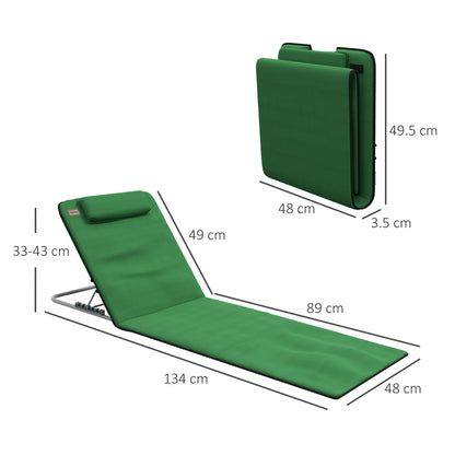 Outsunny Metal Frame PE Fabric 2 Pieces Outdoor Beach Reclining Chair Set w/ Pillow Green