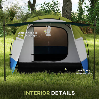 Outsunny Camping Tent, Large Tunnel Tent with Bedroom and Living Area, 2000mm Waterproof, Portable with Bag for 2-3 Man, Green