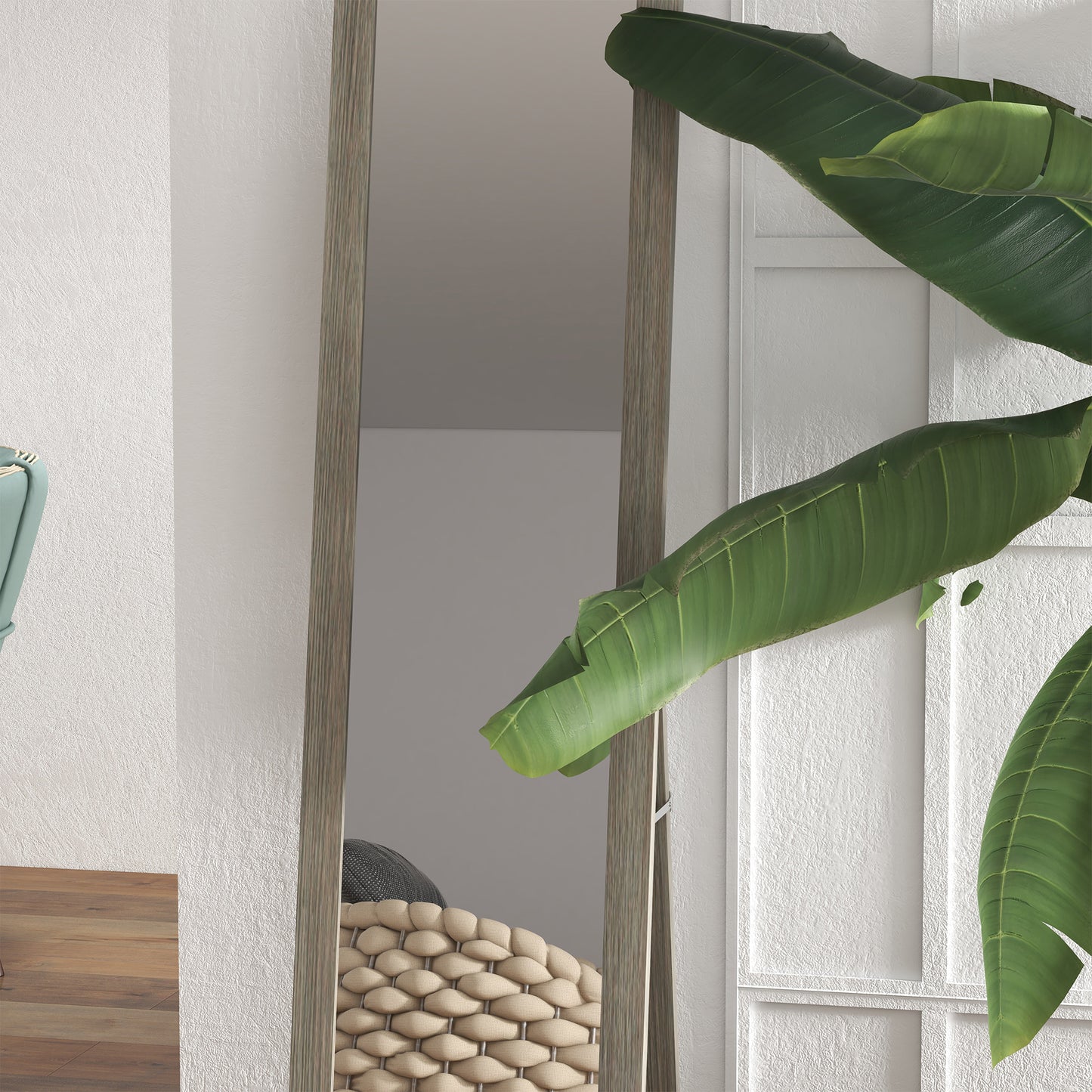 Rustic Full Length Mirror, Hanging and Freestanding Floor Mirror, Farmhouse Decorative Wall Mirror, for Living Room, Bedroom, 155 cm, Grey