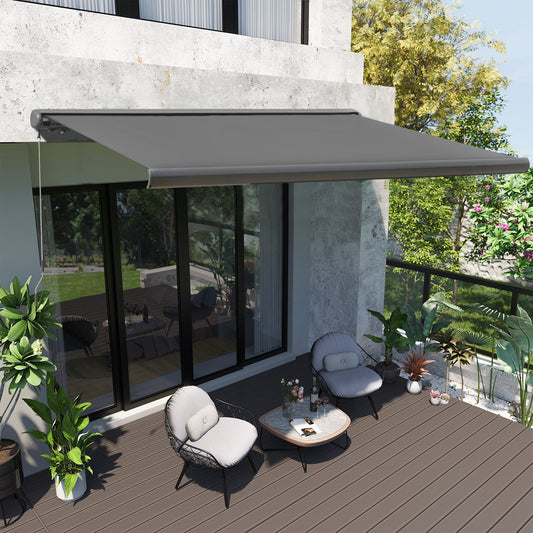 Outsunny Cassette Electric Motorised Manual Awning Door Window Patio Canopy Retractable Sun Shade w/ R/C, 350x300cm Grey