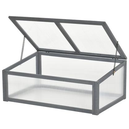 Outsunny Wooden Framed Polycarbonate Cold Frame Greenhouse for Plants Outdoor with Openable & Tilted Top Cover, PC Board, Brown, 100 x 65 x 40cm
