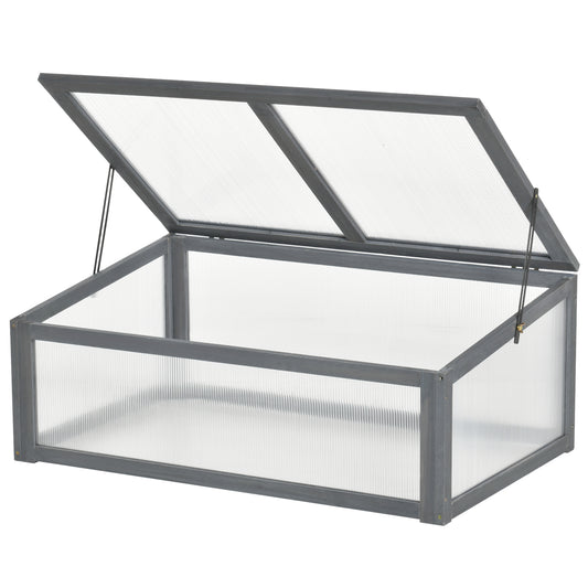 Outsunny Wooden Framed Polycarbonate Cold Frame Greenhouse for Plants Outdoor with Openable & Tilted Top Cover, PC Board, Brown, 100 x 65 x 40cm