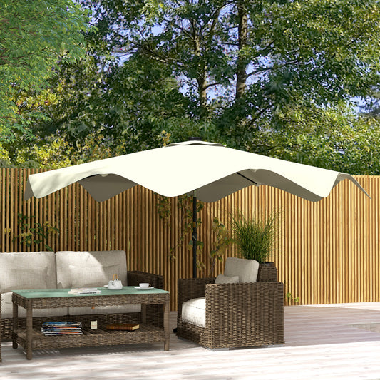 Outsunny Solar Patio Umbrella with LED and Tilt, Outdoor Market Table Umbrella Parasol with Crank, 3 x 3 (m), Cream White