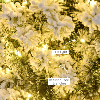 4ft Prelit Artificial Snow Flocked Christmas Tree with Warm White LED Light, Holiday Home Xmas Decoration, Green White