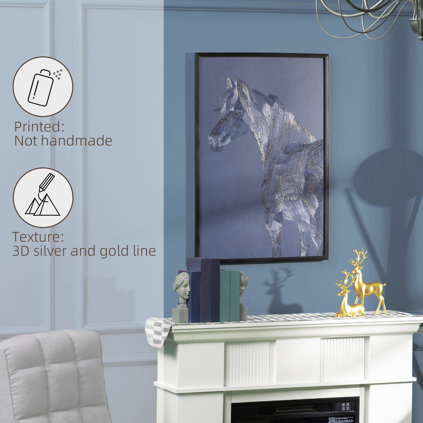 Canvas Wall Art Gold Textured Horse, Wall Pictures for Living Room Bedroom Decor, 93 x 63 cm