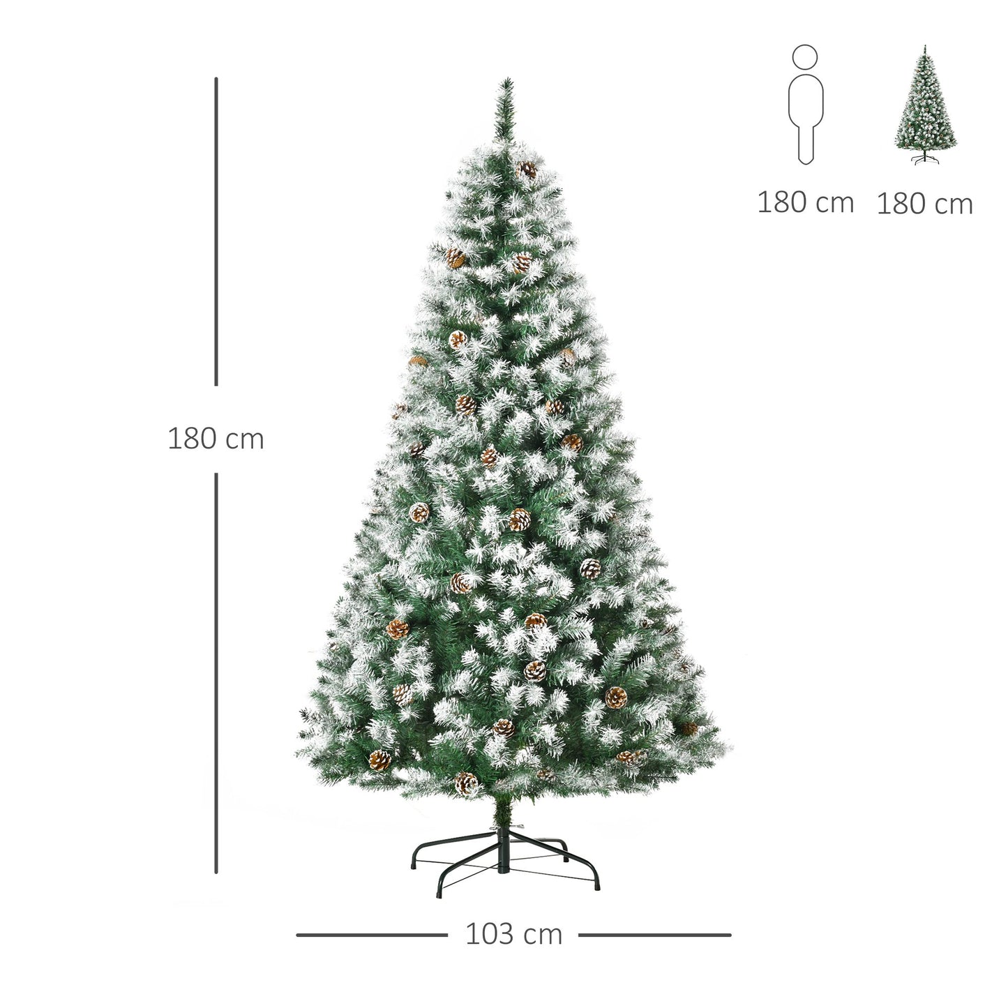 6FT Artificial Christmas Tree With Pine Cones, Holiday Home Decoration Automatic Open, Green
