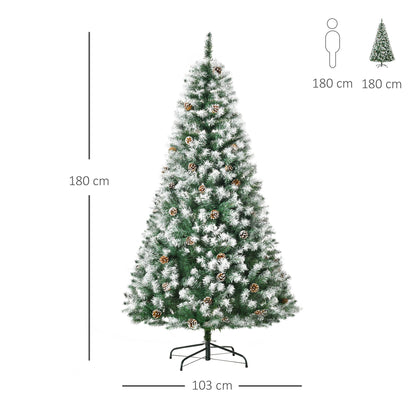 6FT Artificial Christmas Tree With Pine Cones, Holiday Home Decoration Automatic Open, Green