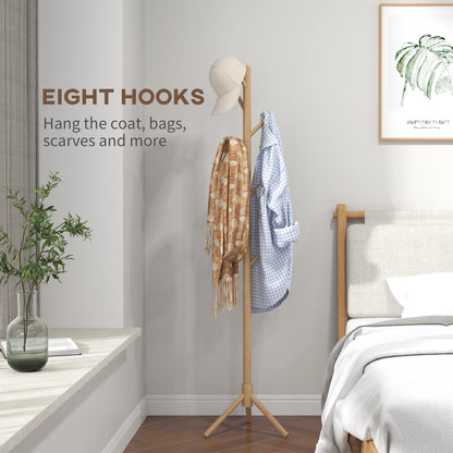 Eight-Hook Wooden Coat Hat Holder Organiser Rack - Natural