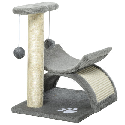 Pawhut Cat Scratching Post Cat Tree Kitten Scratcher Kitty Activity Play Centre Sisal Rotatable Top Bar Tunnel Dangling Ball Light Grey