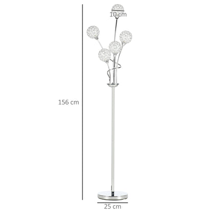 Crystal Floor Lamps for Living Room Bedroom with 5 Light, Modern Upright Standing Lamp, 34x25x156cm, Silver