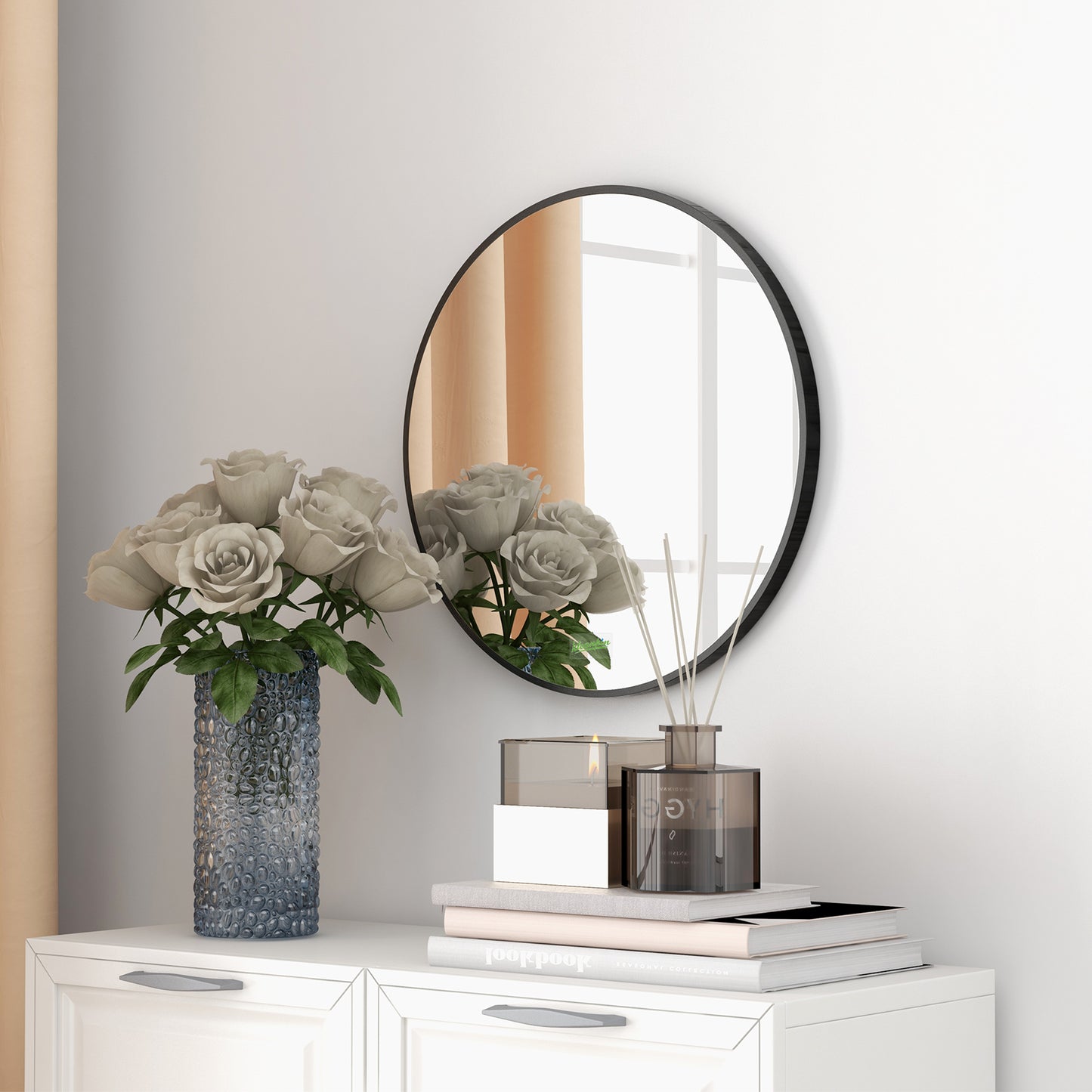 Kleankin Round Bathroom Mirror, Modern Wall-mounted Makeup Mirror with Aluminium Frame for Washroom Living Room, Black, 40x40 cm