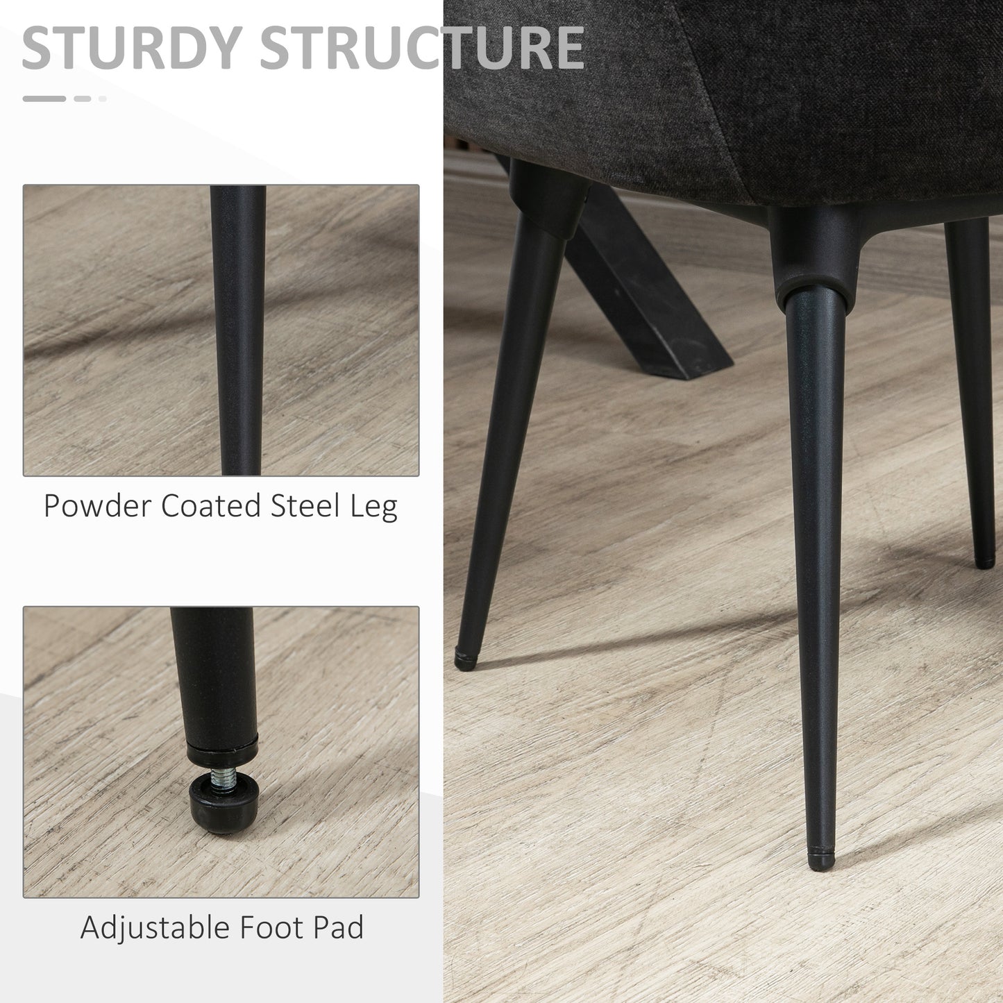 Accent Chairs for Living Room, Bedroom Arm Chair with Steel Legs, Dark Grey