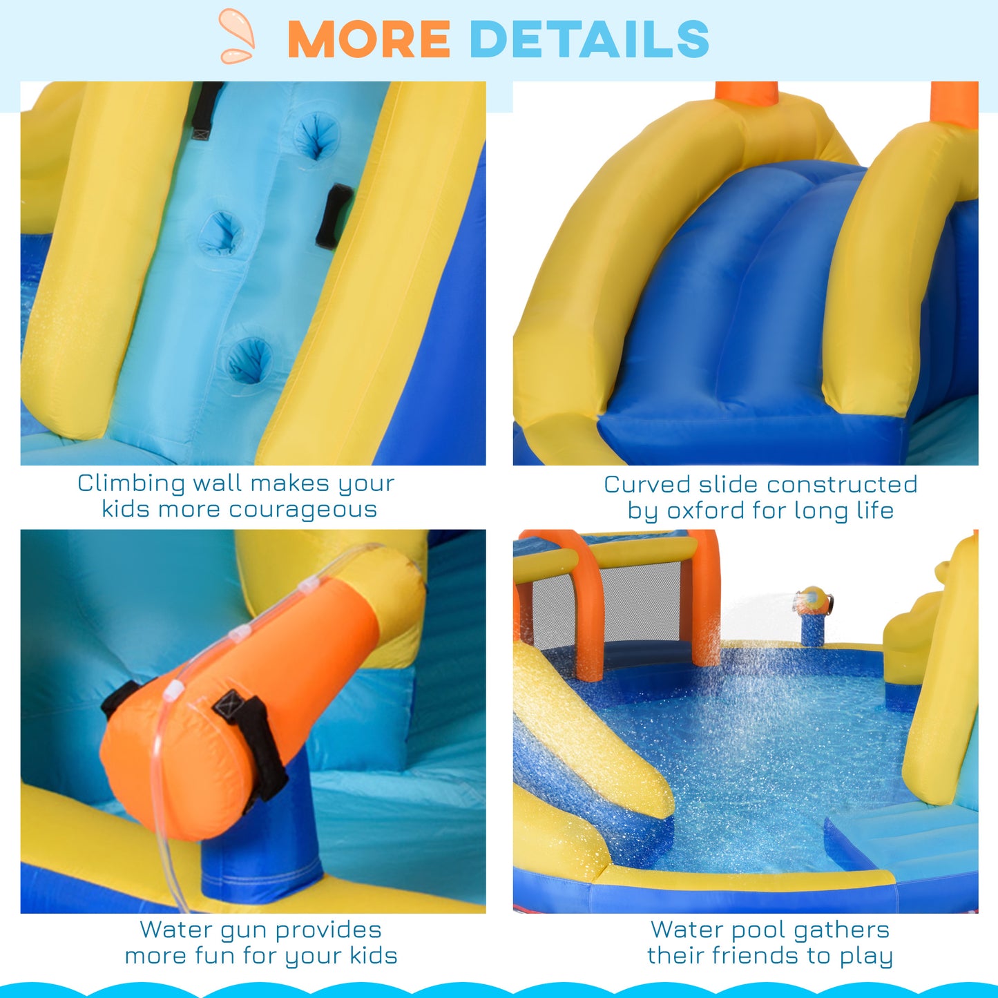 Outsunny 5 in 1 Kids Bouncy Castle Large Inflatable House Slide Water Pool Gun Basket Climbing Wall with 750W Inflator Carry bag 4.35 x 4.35 x 2m