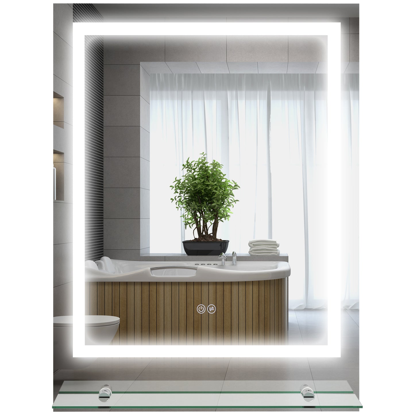 Kleankin LED Bathroom Mirror with Lights and Shelf, Illuminated Makeup Mirror, Vanity Mirror with 3 Colour, Smart Touch, Anti-Fog