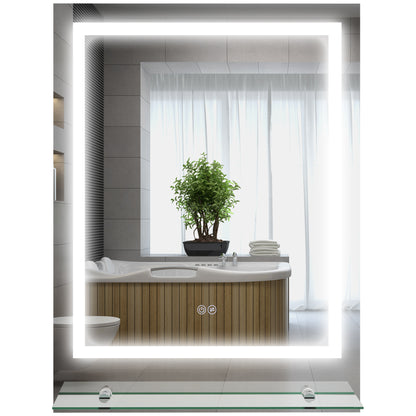 Kleankin LED Bathroom Mirror with Lights and Shelf, Illuminated Makeup Mirror, Vanity Mirror with 3 Colour, Smart Touch, Anti-Fog
